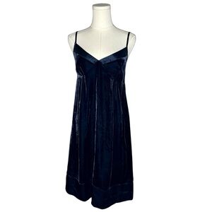 Y2K Vintage Gap Navy Blue Satin Trim Velvet Babydoll Slip Dress Whimsigoth